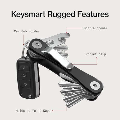 KeySmart Rugged Keychain Multitool Key Holder, Up to 14 Keys