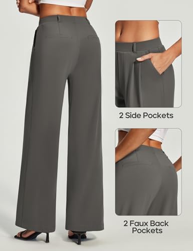 Heathyoga Womens Dress Pants Pull On Stretchy Work Pants Wide Leg Trousers