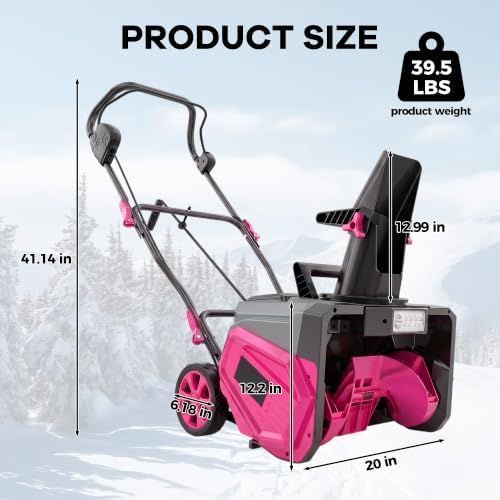 Garvee 40V 20" Cordless Snow Blower, Electric Snow Thrower Machine,Pink