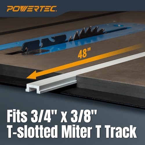 POWERTEC 72197 48-Inch Miter T-Track with Miter T-Bar, 10pc 5/16"-18 x 3" Long Miter T Slider Bolts and 5pc 5/16"-18 4 Point Knobs for Woodworking Jigs and Fixtures