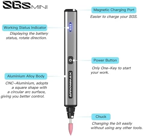 AM ARROWMAX Mini Engraving Pen, Cordless Rotary Tool with 36 Bits, Aluminum Case, Bluetooth, APP, Wireless Magnetic Charge, Engraving Tool for Jewelry, Wood, Glass, Carving (SGS MINI)