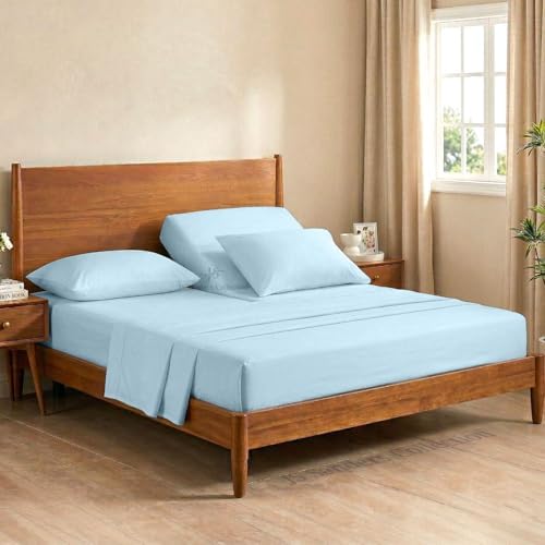 JS Sanders Collection Split Head Sheet Set 4PC Cal. King Size, Light Blue