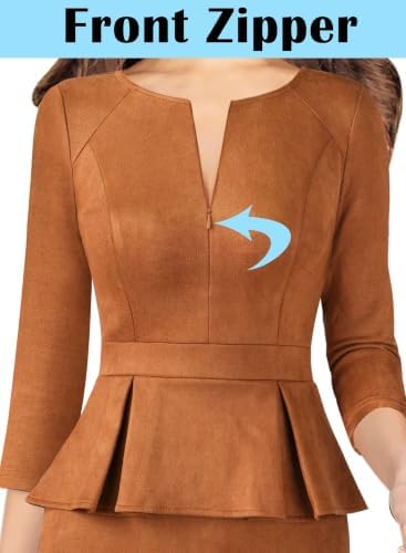 VFSHOW Womens Work Business Office Front Zipper Peplum Church Sheath Dress