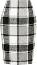 IDEALSANXUN Plaid Skirts for Women Fall Winter Knee Length Pencil Wool Skirt with Slit