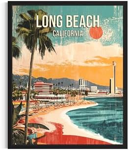 Long Beach California Black Framed Wall Art Print Poster, US Vintage Retro Beach Scenery Posters Prints for Restroom Home Picture Painting Artwork Gallery 219 (Long Beach California, 14"L x 11"W, Black Frame)