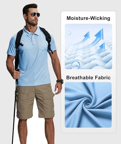ZITY 5 Pack Polo Shirts for Men with Pocket Dry Quickly Short Sleeve Athletic Outdoor Work Collared Shirts