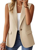 Mina Self Women's Sleeveless Vest Tops Open Front Lightweight Blazer Jacket