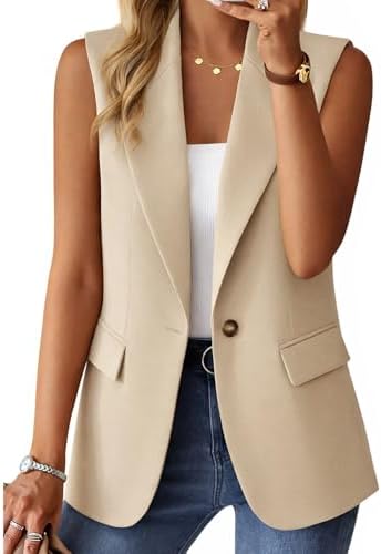 Mina Self Women's Sleeveless Vest Tops Open Front Lightweight Blazer Jacket