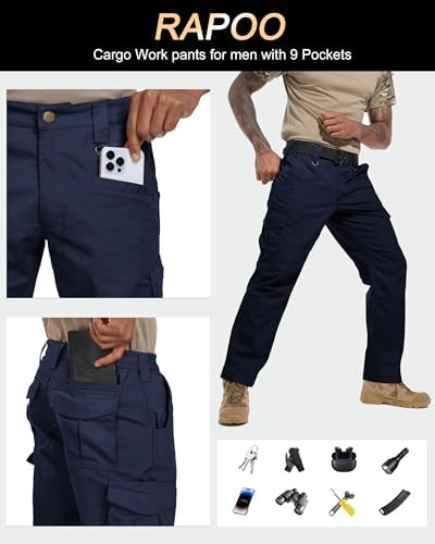 Rapoo Men's Ripstop Cargo Pants Work Pants EDC with 9 Pockets Hiking Pants