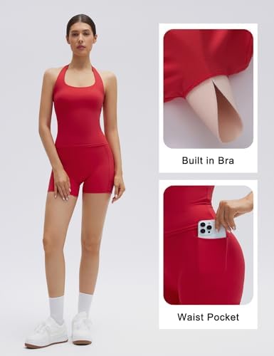 SUUKSESS Women 2 Piece Workout Sets Halter Neck Yoga Tops Gym Biker Shorts