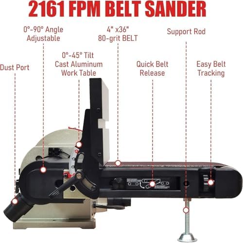 4x36 Belt and 8 Disc Sander Combo with Rotating Base, Dust Collection System, 34" Direct Drive Benchtop for Woodworking - Perfect for DIY and Professional Use