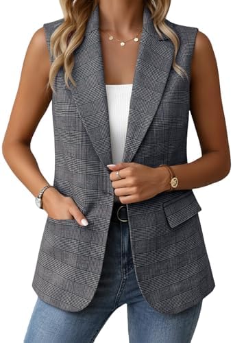 Mina Self Women's Sleeveless Vest Tops Open Front Lightweight Blazer Jacket