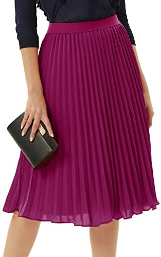 GRACE KARIN Pleated Midi Skirt for Women Chiffon A-Line Outfits