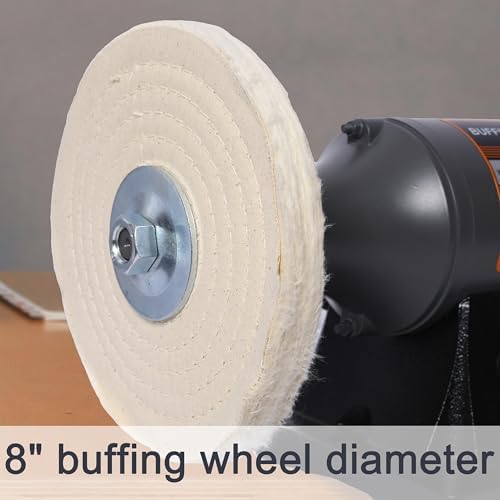 Bench Buffer Polisher Motor with 8 Inch Dual Buffering Wheels, Includes 4PCs 80Ply Thic Buffing Wheels for Buffing Metal, Jewelry, Wood, Jade, and Plastic Parts