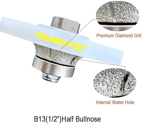 1/2 inch B13 Diamond demi bullnose Half Bullnose Profile Wheel Diamond Hand Profiler Router bit with 5/8-11 Thread for Grinder polisher Granite Marble concrete tile and Countertop Edge Shaping