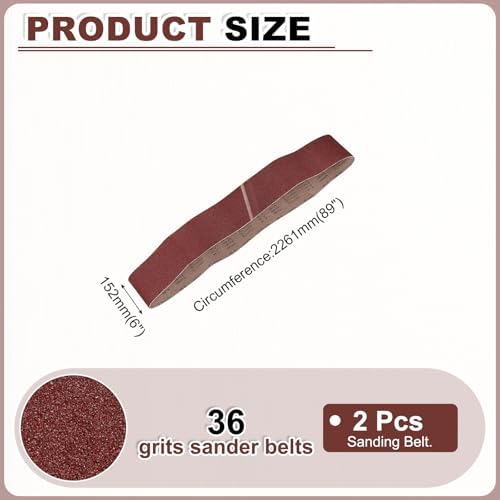 HARFINGTON 6 x 89 Inch Sanding Belts, 2 Pcs 36 Grits Aluminum Oxide