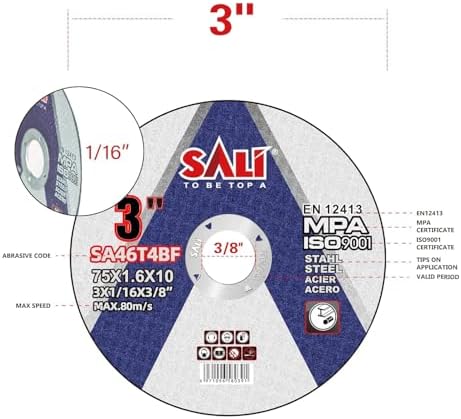 SALI 100 Pack Cut Off Wheels 3 Inch General Purpose Metal Cutting Wheel for 3 in Angle Grinders and Die Grinders- Cutting Disc Aggressive Cutting 3" x 1/16" x 3/8" Operating Up to 20380 RPM and 80