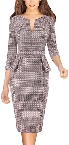 VFSHOW Womens Work Business Office Front Zipper Peplum Church Sheath Dress