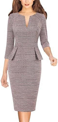 VFSHOW Womens Work Business Office Front Zipper Peplum Church Sheath Dress