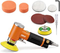 2 & 3 Inch Random Orbital Air Sander, 13,000 RPM Pneumatic DA Mini Sander with Polishing Pads and Sanding Discs, Air Polisher Tool for Auto Detailing, Woodworking, Orange
