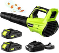 Leaf Blower Cordless, Leaf Blower with Battery and Charger - 2 Speed Modes, 2 Batteries, 20V Powerful Lightweight Electric Blowers for Blowing Leaves, Dust, Lawn Care, Patio Cleaning, Green