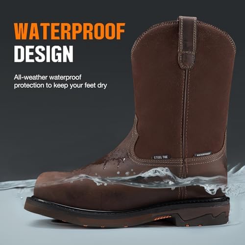 NINGO Men's Steel Toe Work Boots, Waterproof Wellington Safety Boots
