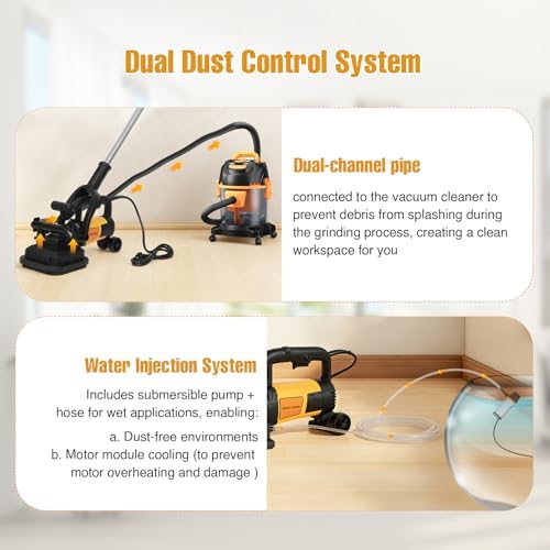 4-Head Concrete Surface Grinder with Handle & Auxiliary Wheels，3800W Concrete Grinder Machine with 6-Speed Control & Dust Collection Cover, Floor Grinder for Grinding Concrete Deck Marble Granite