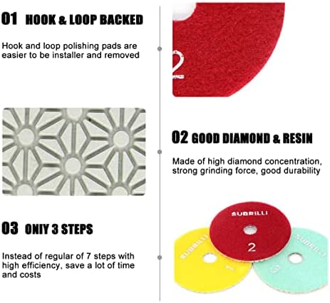 4" Dry/Wet 3 Step Diamond Polishing Pads 9-Pcs Step 2 for Granite Marble Quartz Concrete