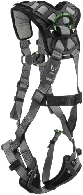 MSA V-FIT Standard Safety Harness - Polyester & Nano-Technology Treated Web Full Body Harness Back, Shoulder Padding, Gray