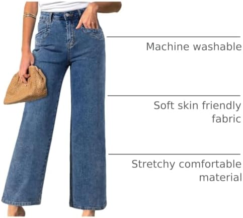 Sidefeel Women's Straight Leg Jeans High Waisted Stretchy Jeans Zimbaplatinum Wide Leg Ankle Denim Pants with Pockets
