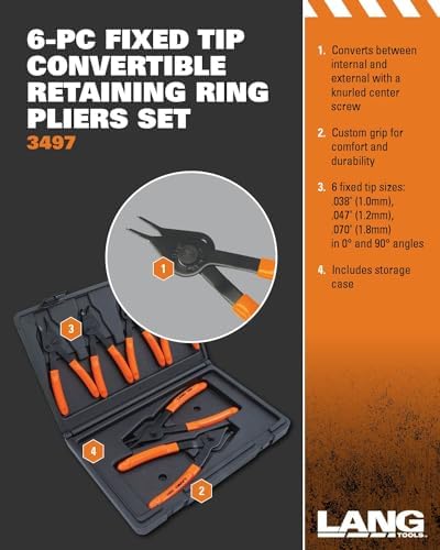 Lang Tools (3497 6-Piece Fixed Tip Combination Internal/External Snap Ring Pliers Set, Black, One Size