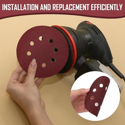 500 Pcs 5 Inch 8 Hole Sanding Discs, 60/80/120/220/320, Red