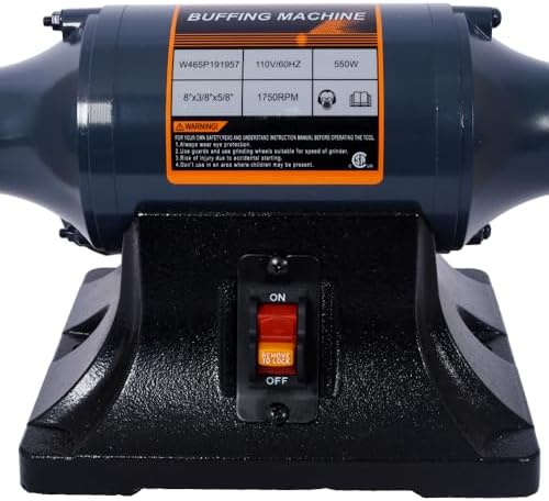 Bench Buffer Polisher – Heavy-Duty 3450 RPM Benchtop Buffing Machine for Jewelry, Metal, Knives, Wood & Jade, 370W Power Grinder with Dual Buffing Wheels & Cast Iron Base (Extra long 8-Inch)