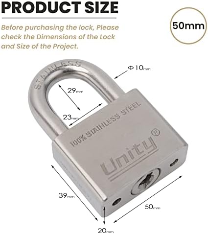 Unity Marine Padlock Keyed Alike 100% Stainless Steel Weatherproof for Sea, Boat, Port, Gate, Anti-Pick (5, 50mm)