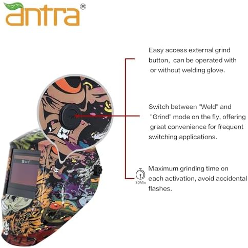 Antra Digital Solar Power Auto Darkening Welding Helmet - DP3-6404 True Color 3/5-13 w/Tack Mode, Shade Lock, Two Step Delay, Low TIG Rating 2A - Precision Protection for Welding Excellence