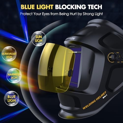 Auto Darkening Welding Helmet Large View 3.94" x 3.66", True Color Welding Hood Optical Clarity, 4 Arc Sensor Solar/Battery Powered, Wide Shade 3.5/5-9/9-13 Welder Mask for TIG MIG ARC Cut Grind
