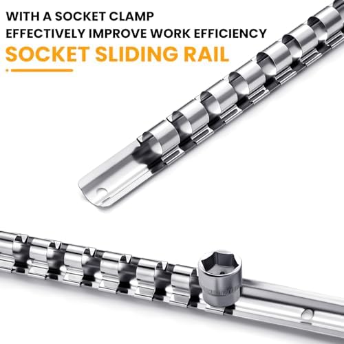 Tandefio 15 Pcs Metal Socket Rails Set Socket Organizer Holder 16 Clip on Rail Tool Organizer Storage, 1/4-inch, 3/8-inch, 1/2-inch