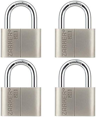 J45 keyed Alike Padlocks, Heavy Duty Stainless Steel Shackle Lock, Waterproof and Rustproof Storage, Warehouses, Garage, Outdoors, 4-Pack