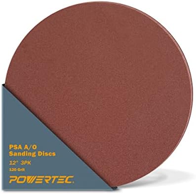 POWERTEC 3 PCS 120 Grit 12 Inch PSA Sanding Discs, Self Stick Adhesive Sandpaper, 12" for Drywall, Woodworking, Paint, Epoxy with Random Orbital Sanders, DA Sanders, 6x48 Belt Disc Sander (110613)