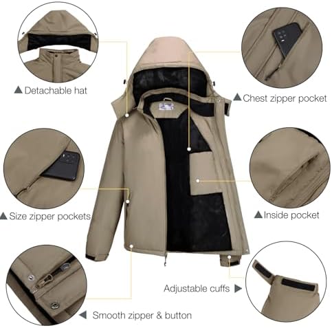 CAMELSPORTS Mens Winter Jacket Waterproof Warm Snow Ski Jackets Faux Fur Fleece Rain Coats with Removable Hood