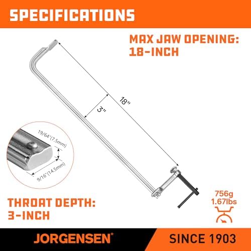 Jorgensen 18-Inch Light-Duty Drop Forged Steel Bar Clamps, 2-Pack