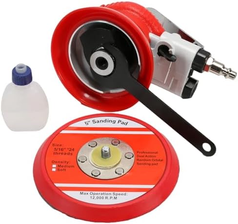 Air Random Orbital Sander, 5inch Dual-Action Sander with Hook & Loop Backing Pads, Pneumatic Palm Sander for Auto body,Metal,Woodworking