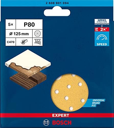 Bosch Professional 5x Expert C470 Sandpaper (Ø 125 mm, Grit 80, Accessories Orbital Sander)