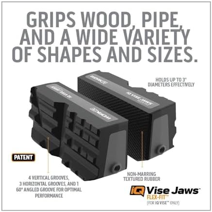 Work IQ Tools Flex Fit Vise Jaws | Reversible Multi-Functional Jaws | Non-Marring Textured Rubber, 4 Vertical & 3 Horizontal Grooves and 160° Angled Groove for Optimal Performance
