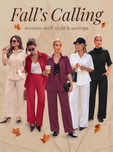 Two Piece Sets for Women Dressy Shirt Top Flared Pants Business Pantsuits