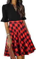 Mokayee Womens Summer V Neck Ruffle Short Sleeve Fit and Flare Knee Length Church Wedding Guest Dresses with Pockets
