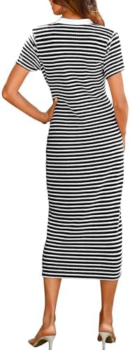 BTFBM Women Casual Summer Dresses Short Sleeve Striped Midi Dresses