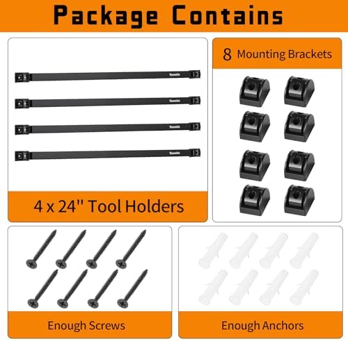 24" Magnetic Tool Holder Strip, 4 Pieces Black Metal Tool Organizer Rack with Stainless Steel Surface, Magnet Bar for Garage Workshop, Easy To Install with Mounting Screws