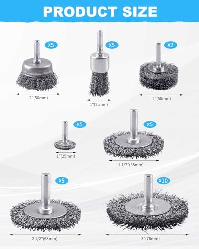 Rocaris 42 Pack Carbon Steel Wire Wheel Brush Set with 1/4-Inch Round Shank