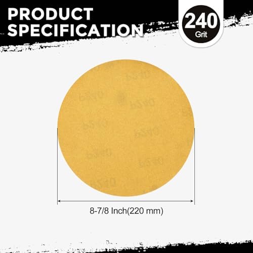 50Pcs Sanding Discs 8-7/8In 240Grit Hook and Loop Sandpapers Yellow